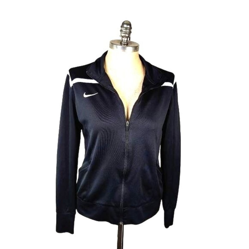 NIKE Large Black Full Zip Jacket Zippered Front Pockets